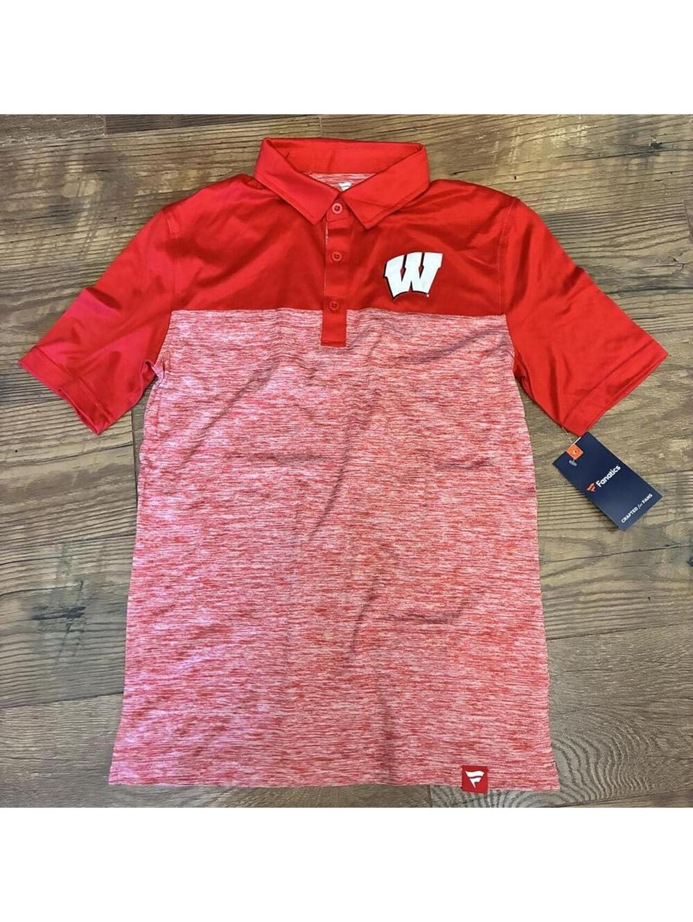 Fanatics Wisconsin Badgers red polo shirt, size S